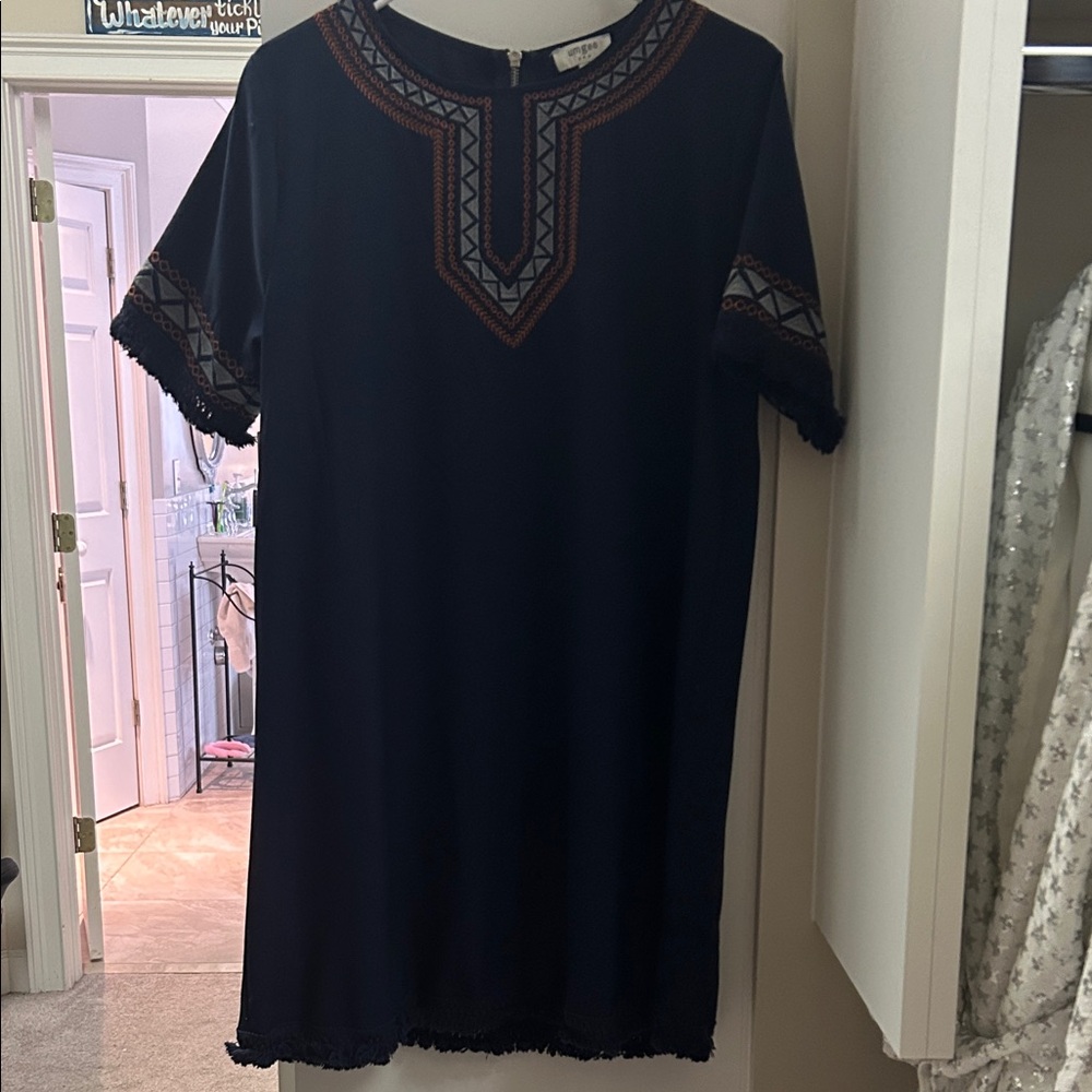 Umgee Navy Tunic Dress with Orange Detailing